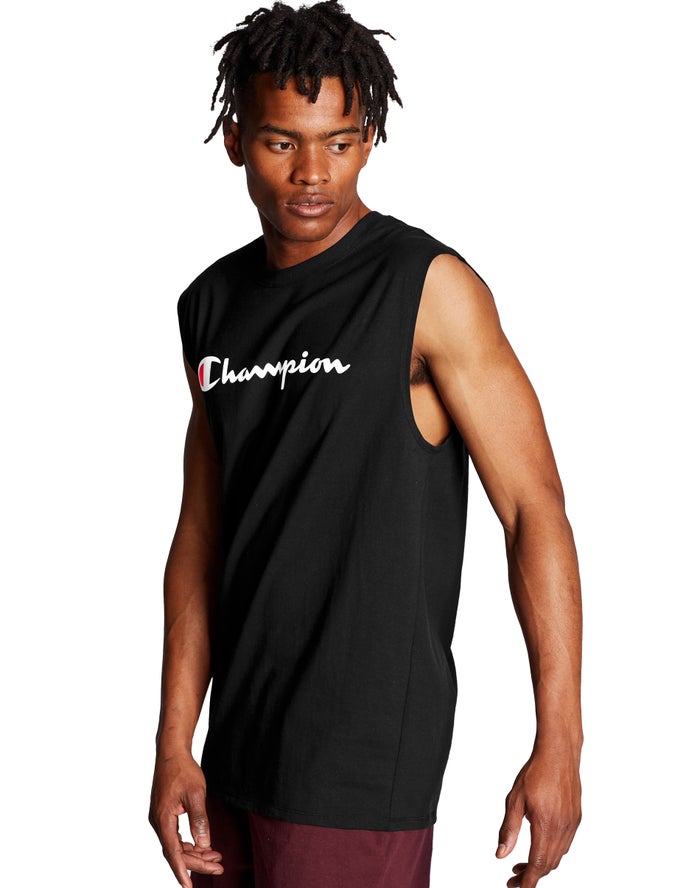 Champion Mens Tank Tops NZ - Classic Jersey Script Logo Black ( 1804-SXCUK )